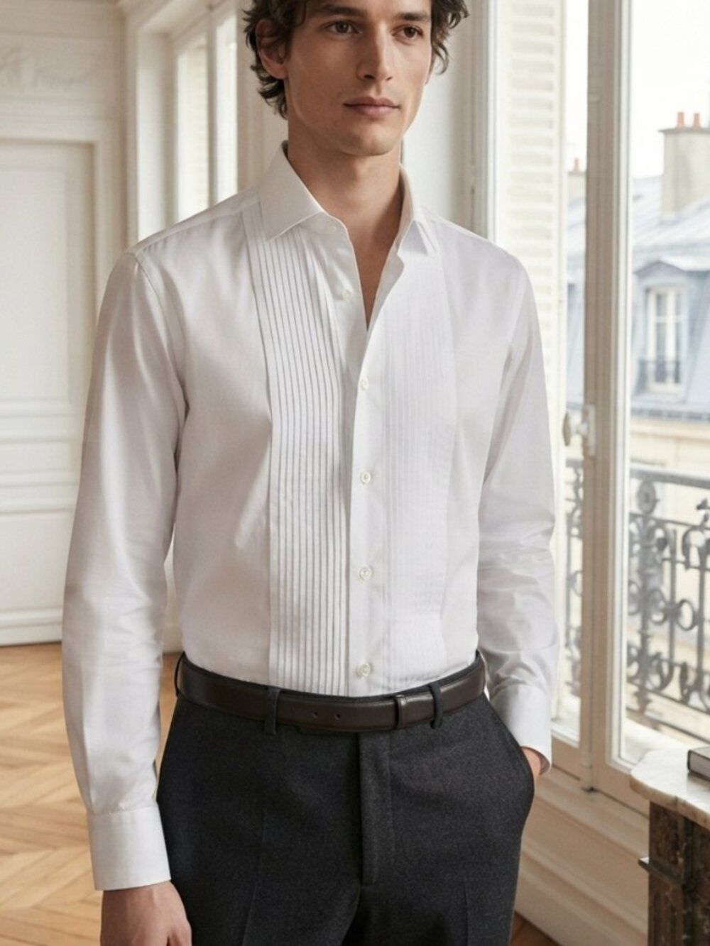 Cousins Men's White Pleated Front Tux Dress Shirt Size Small (30/31)
